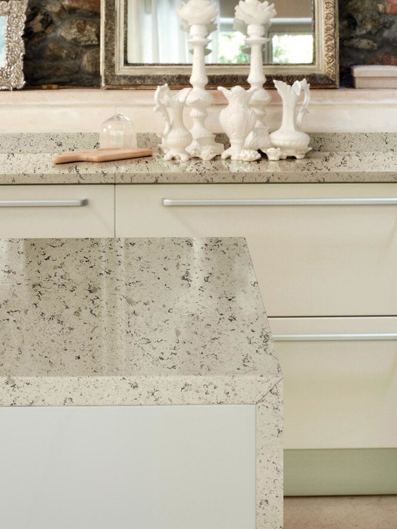 Pearl Stone Corian Quartz Display Example